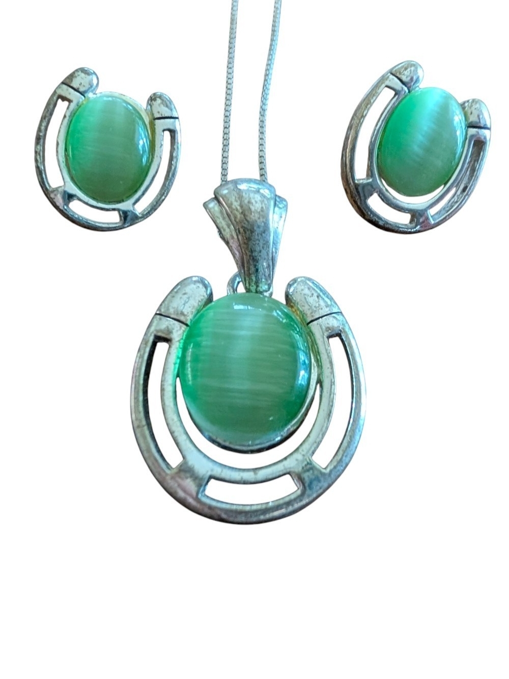 Green Cat's Eye Horseshoe Stud Earrings